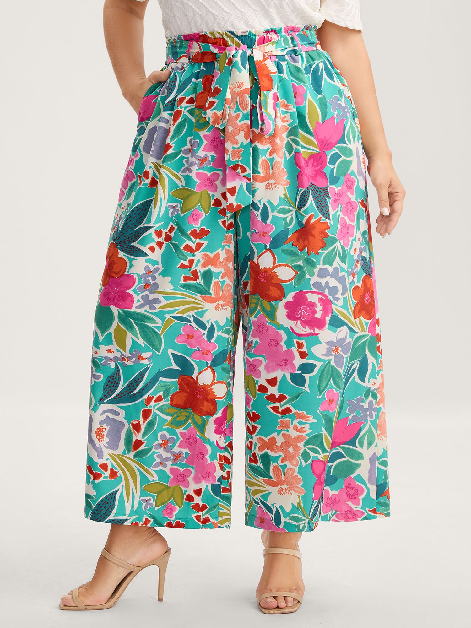 Groovy Floral Print Wide-Leg Pants