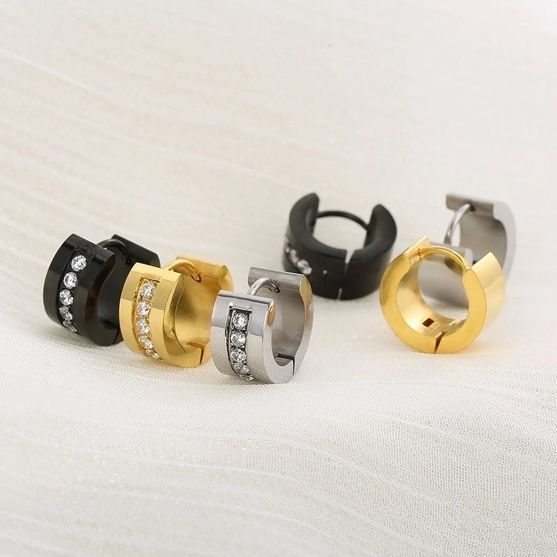 1 Pair Luxurious Solid Color Plating Inlay Stainless Steel Zircon 18K Gold Plated Earrings
