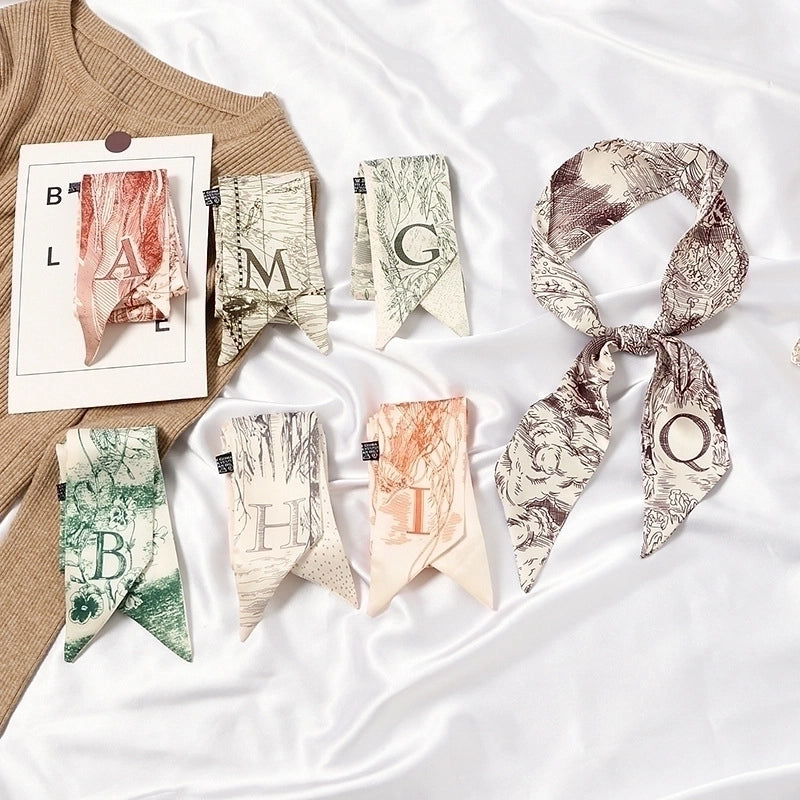 Women's Sweet Color Block Satin Printing Silk Scarf