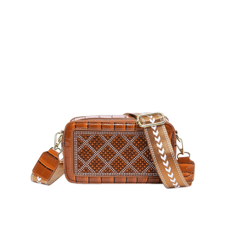 Women's Small Pu Leather Argyle Elegant Square Zipper Crossbody Bag