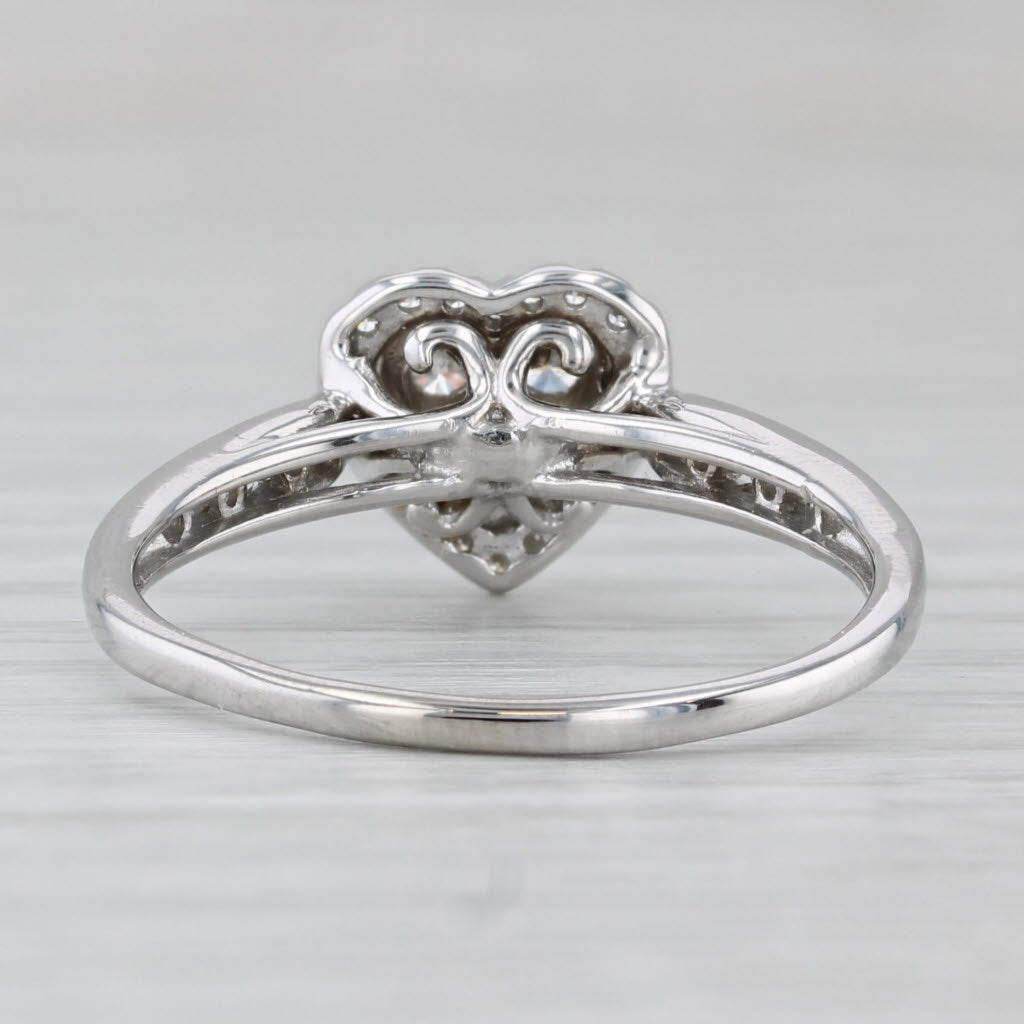 0.36ctw Diamond Cluster Heart Halo Ring 14k White Gold Engagement Size 10