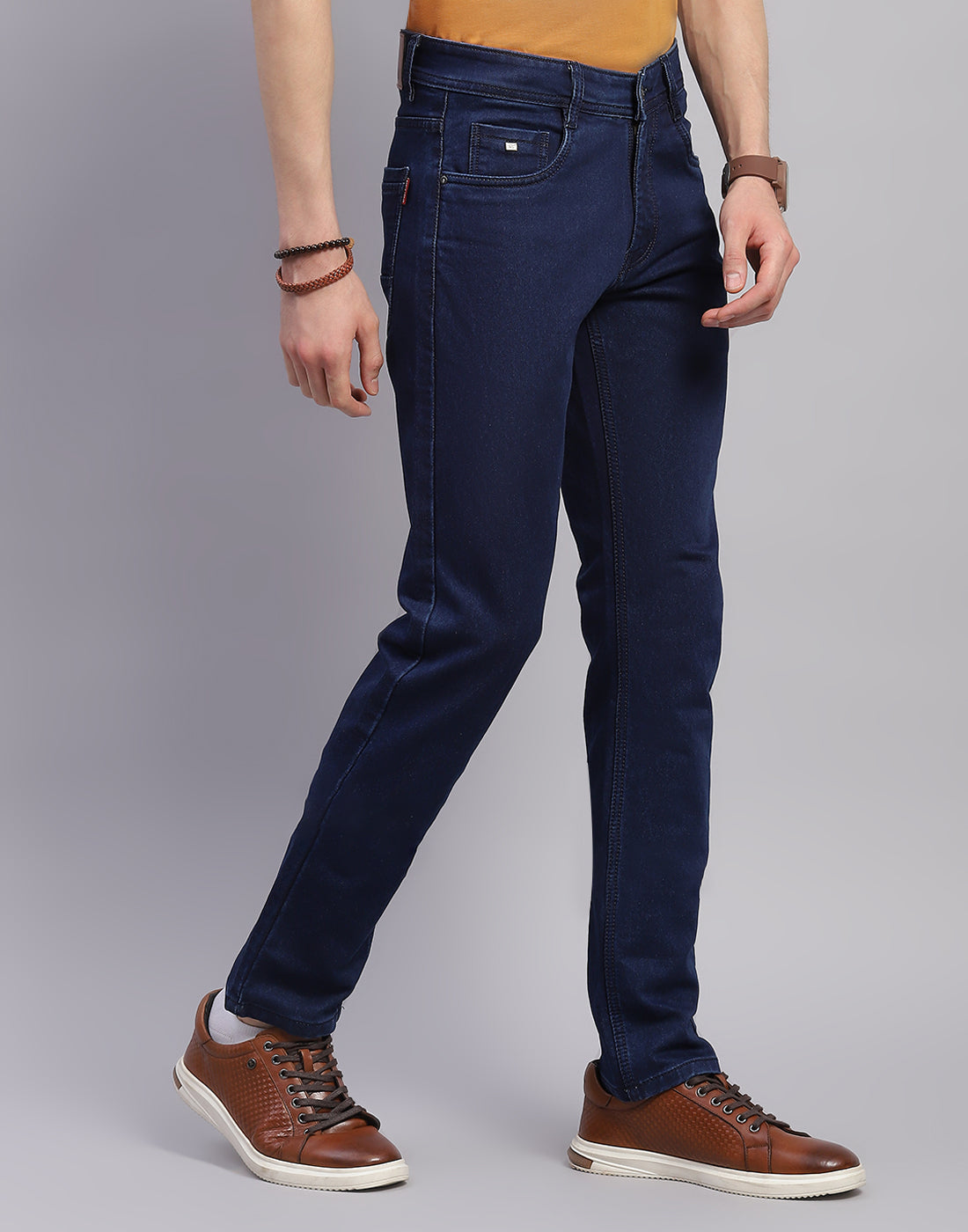 Men Navy Blue Solid Skinny Fit Denim