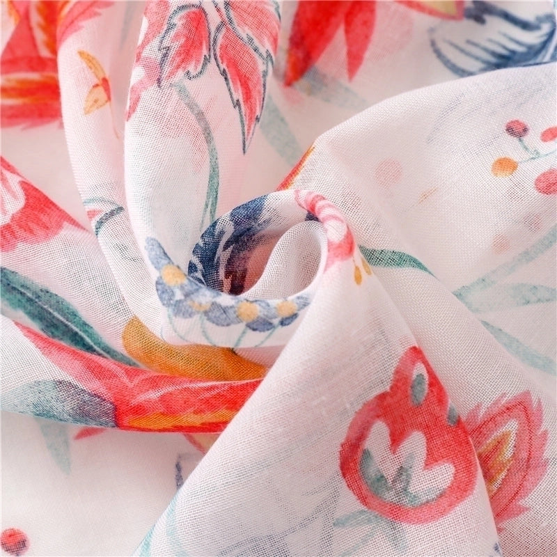 Cotton And Linen Scarf Red Petals Dragon Fruit Tassel Scarf Shawl