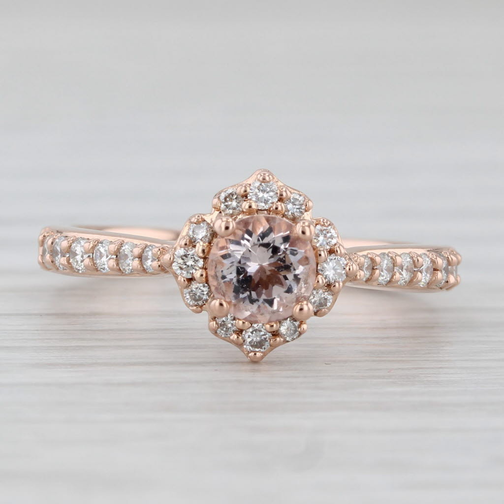 0.68ctw Morganite Diamond Halo Engagement Ring 14k Rose Gold Size 5.5