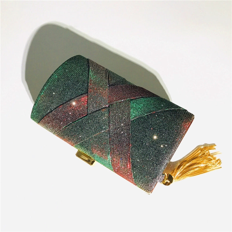 Satin Solid Color Tassel Square Evening Bags