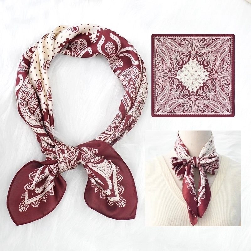2 Pieces Women's Elegant Plaid Flower Horse Satin Silk Scarf