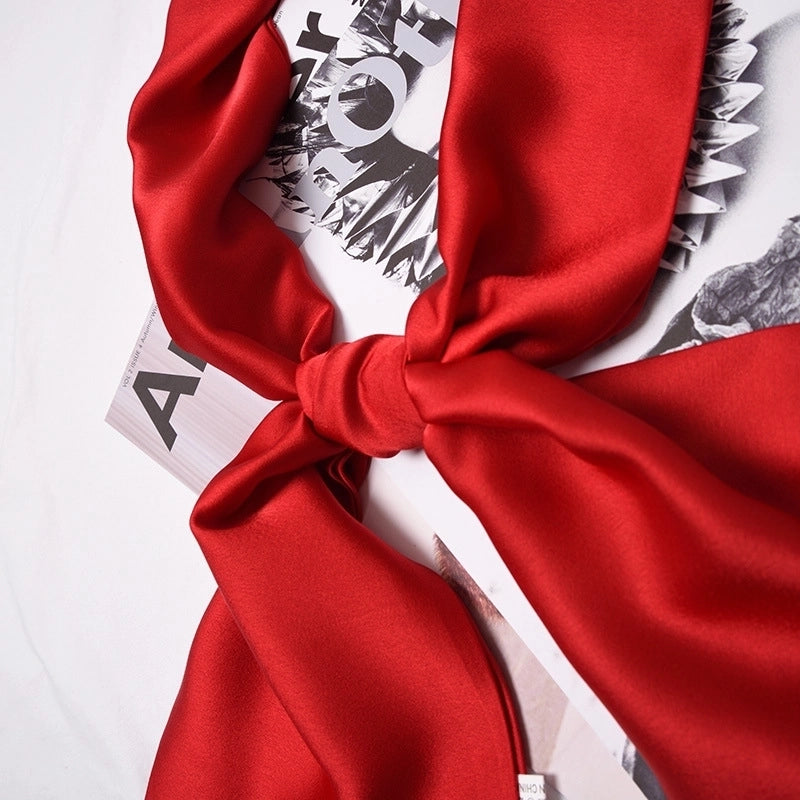 Women's Sweet Solid Color Satin Silk Scarf