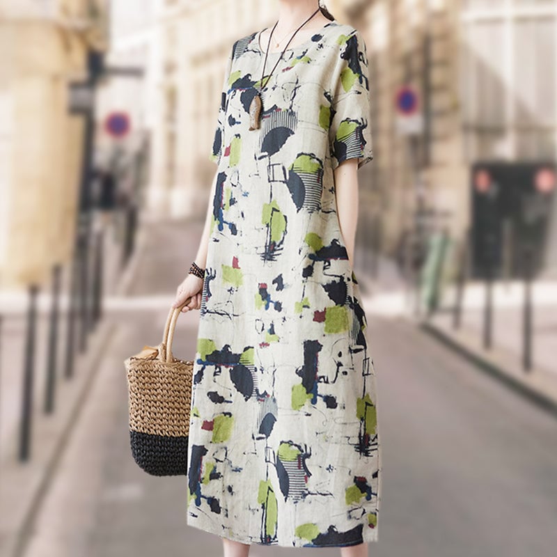 🔥Promotion - 49% discount🍃Women's Summer Breathable Loose Print Dress