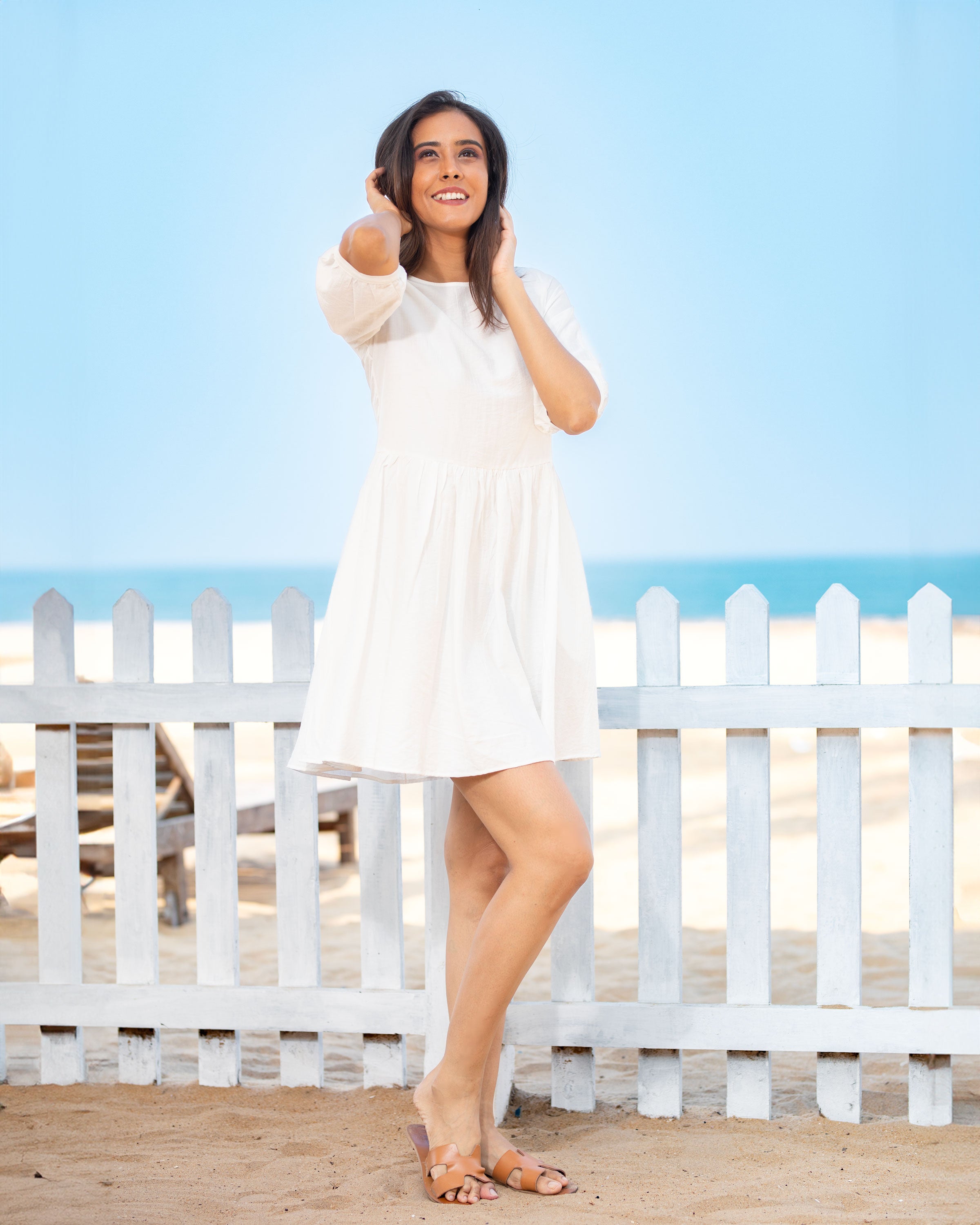 Coastal Sunrise Dolly Dress -White