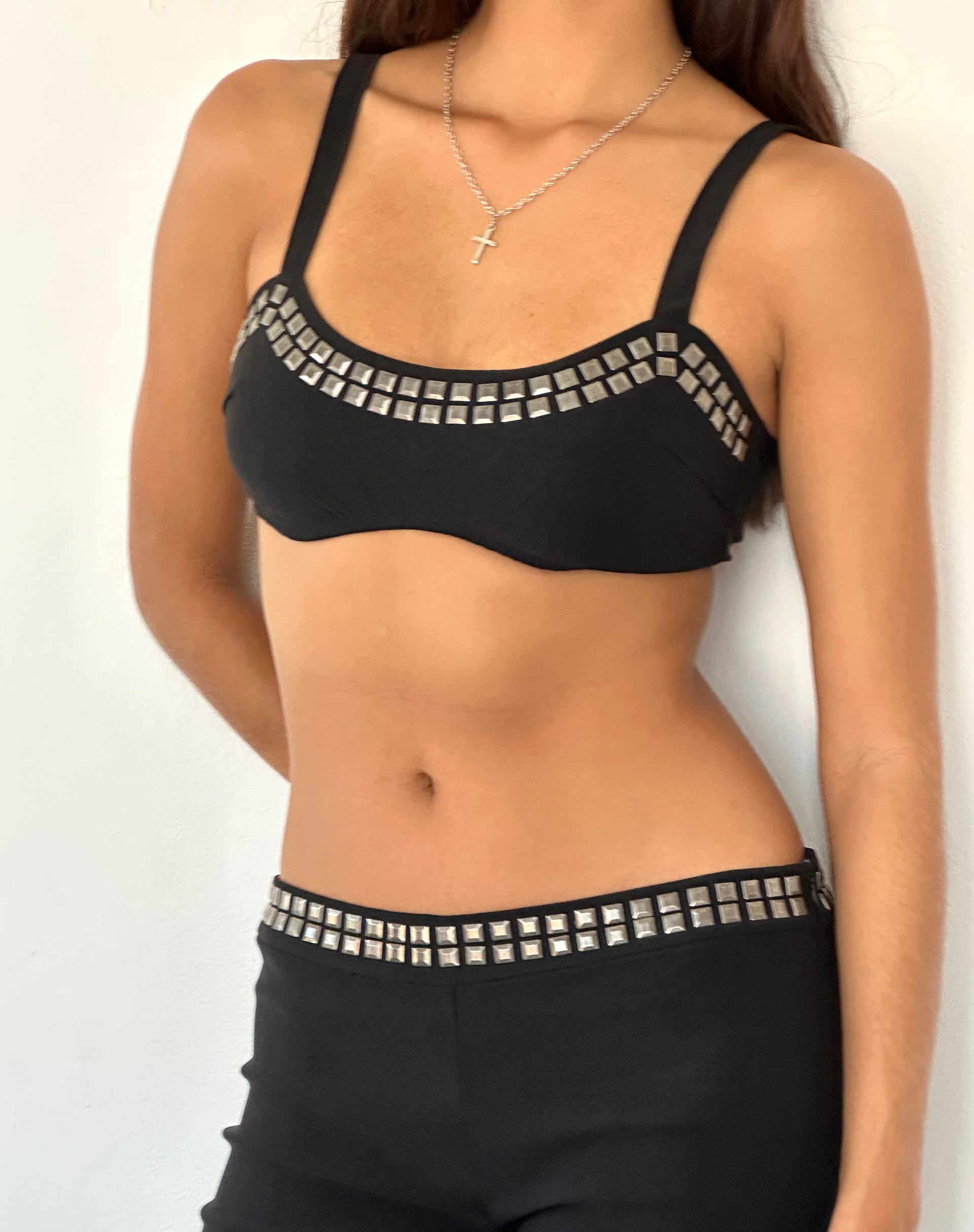 Liu Studded Bralette in Black Tailoring