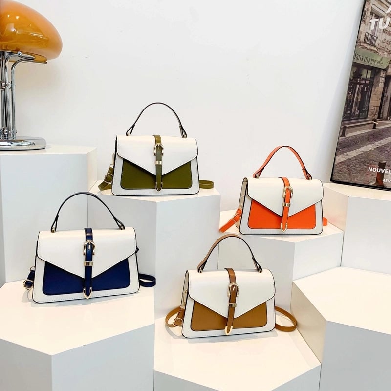 Women's Pu Leather Color Block Streetwear Square Flip Cover Shoulder Bag Handbag Crossbody Bag