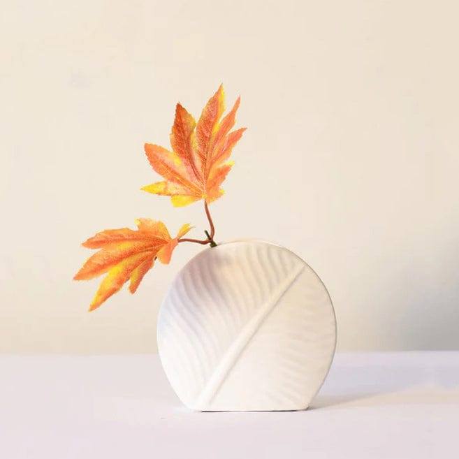 Leaf Slim Ceramic Vase - White