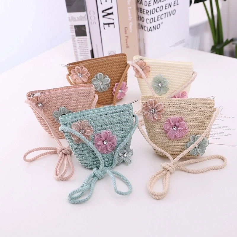 Fashion Flower Decoration Solid Color Children's Summer Beach Hat Sun Hat Straw Hat