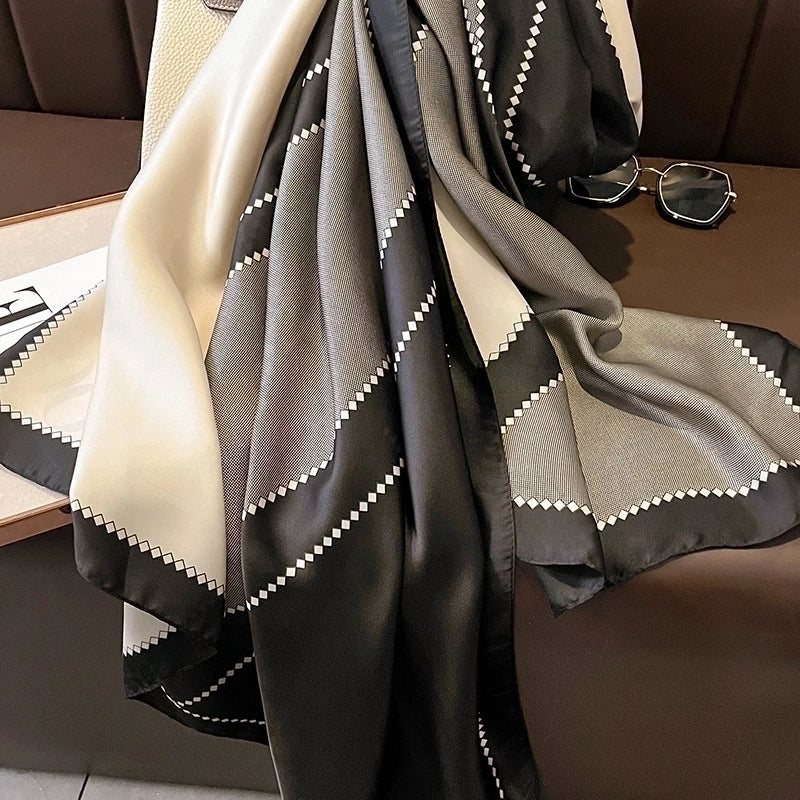 Women's Casual Color Block Satin Silk Scarf
