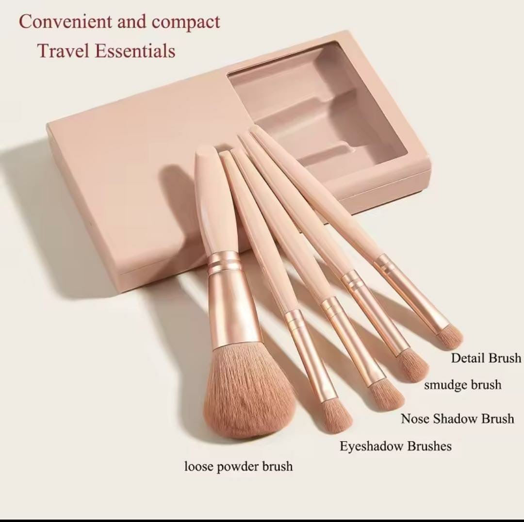 5-Piece Mini Makeup Brush Set with Mirror & Protective Case