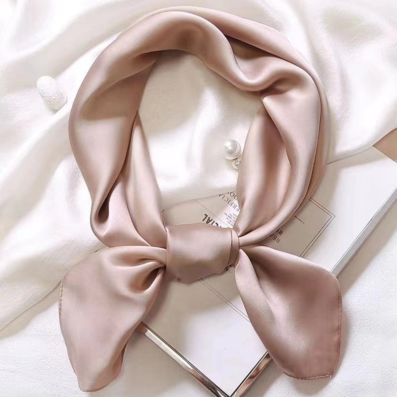 Simple Solid Color Scarf Women's Silk Small Square 70cm Basic Matching Shirt Professional Scarf Tie Hair