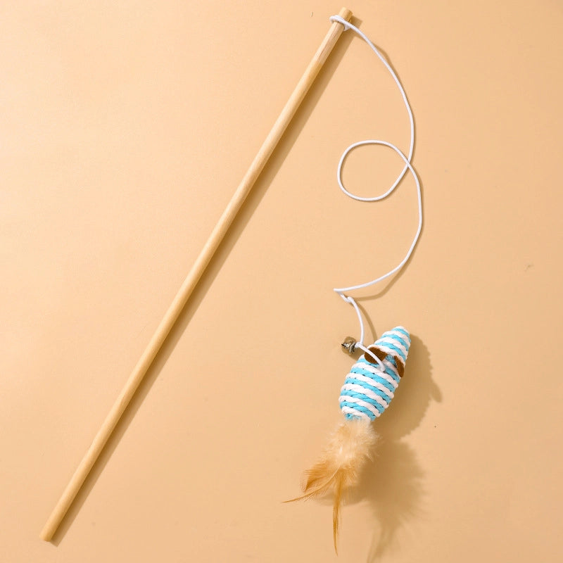 Cat Toys Linen Mouse Wooden Pole Cat Teaser Handheld Interactive Cat Teaser Toy Cat Supplies