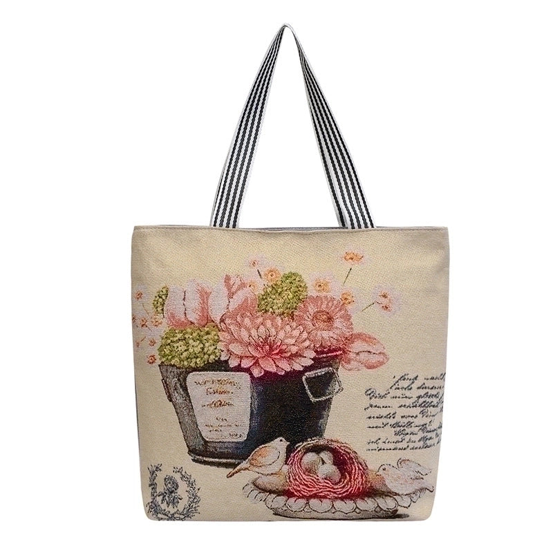 Women's Vintage Style Flower Canvas Shopping Bags