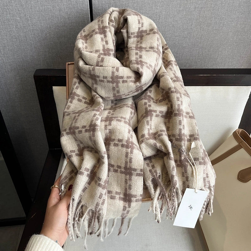 Double-sided Cashmere-like Tassel Plaid Scarf Scarf Autumn And Winter Warm  Women's Scarf Shawl
