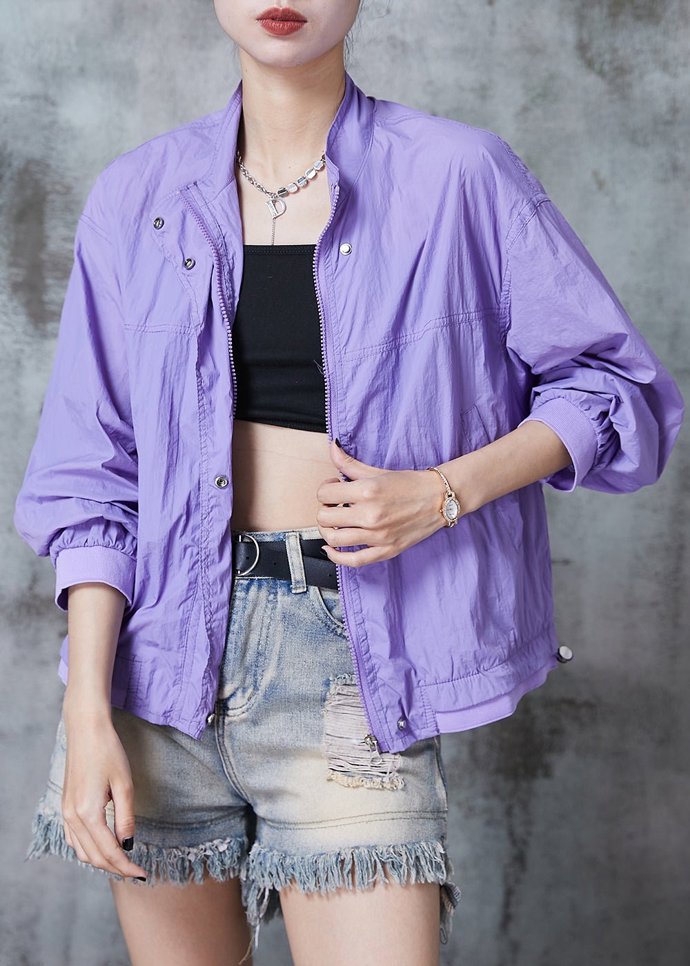 Classy Purple Zip Up Spandex UPF 50+ Jackets Summer