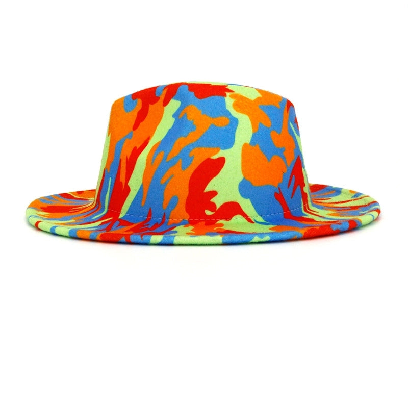 Autumn And Winter Tie-Dye Woolen Hat Fashion Hip-Hop Jazz Top Hat Men's Adult Printed Sunshade Warm Felt Hat