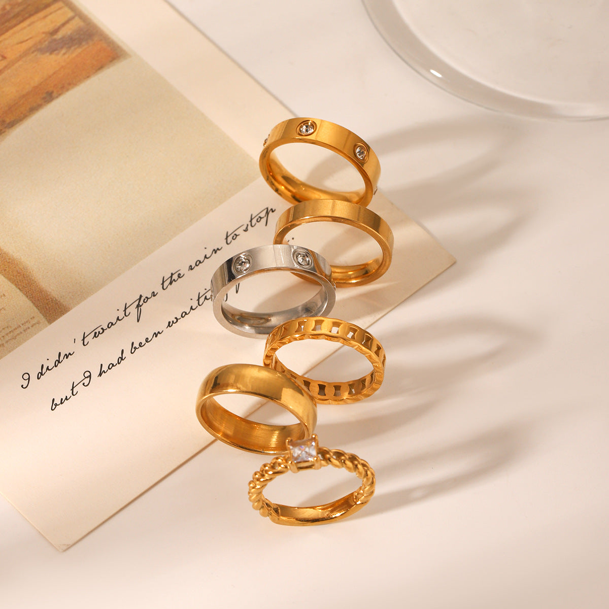 Ins Style Simple Stainless Steel Ring Diamond Ring Female 18K Gold Polished Titanium Steel Ring