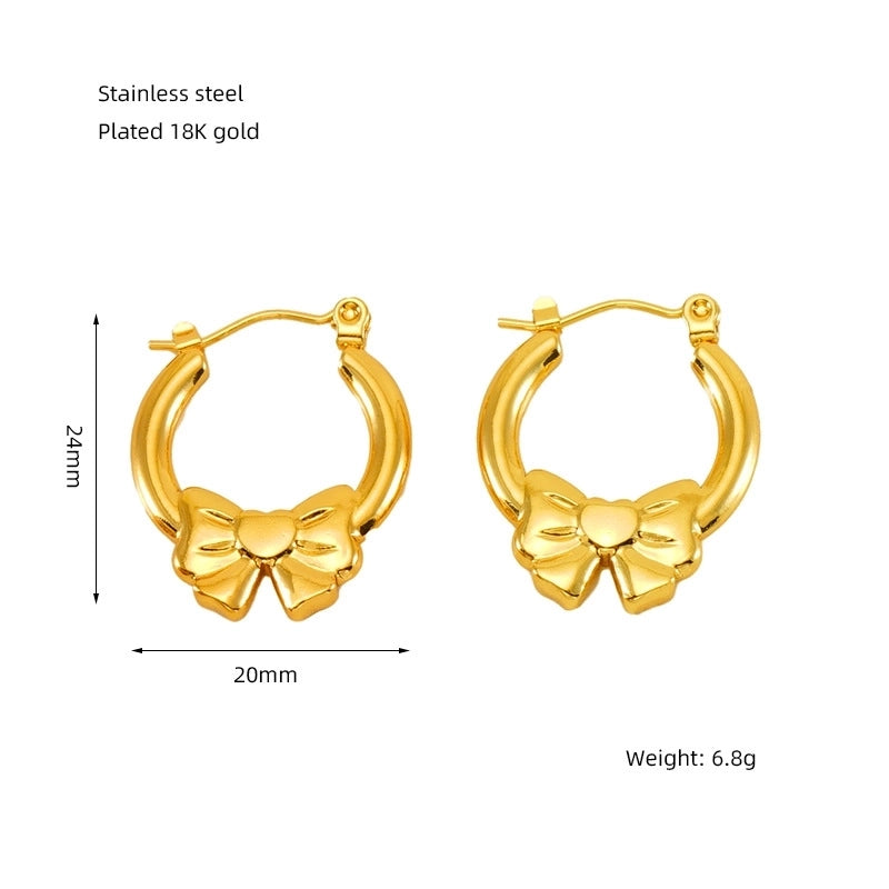 1 Pair Minimalist Bow Knot 304 Stainless Steel 18K Gold Plated Hoop Earrings