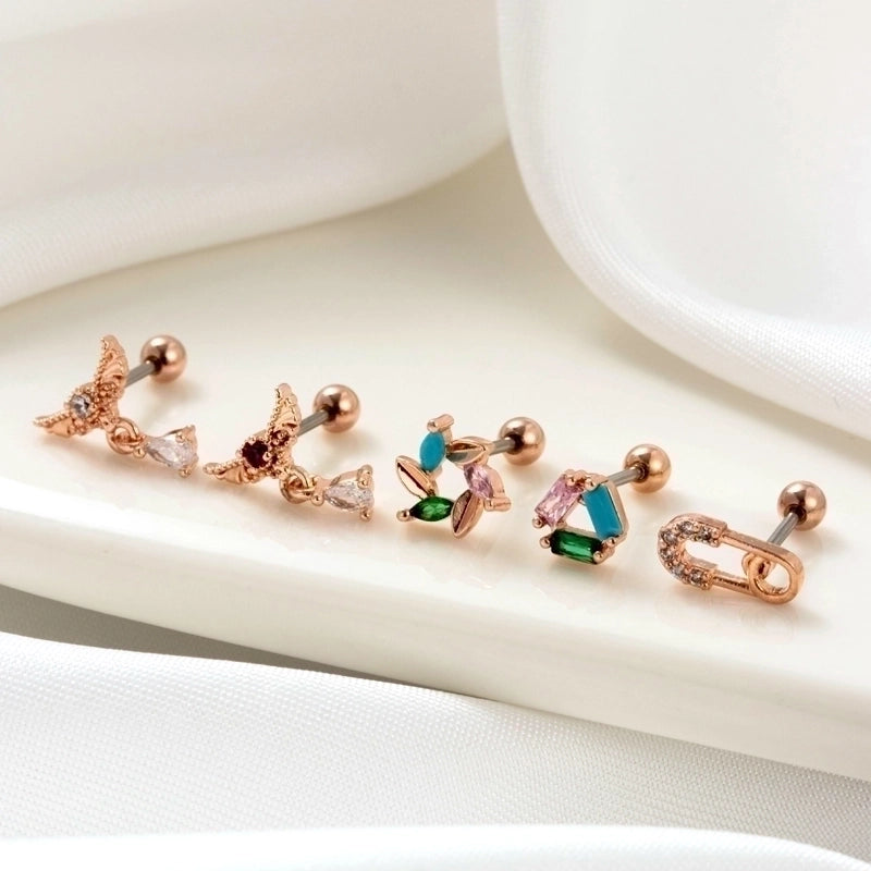 1 Piece Ear Cartilage Rings & Studs Minimalist Classic Style Heart Shape Wings Flower 316L Stainless Steel  Copper Plating Inlay Zircon