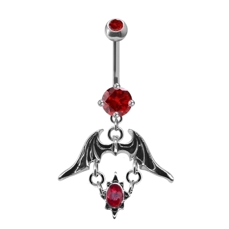 1 Piece Belly Rings Hip-Hop Rock Punk Heart Shape Wings Bat Stainless Steel Alloy Copper Plating Chain Inlay Rhinestones Zircon