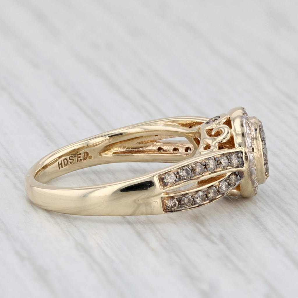 0.34ctw Brown Diamond Cluster Halo Engagement Ring 14k Yellow Gold Size 5