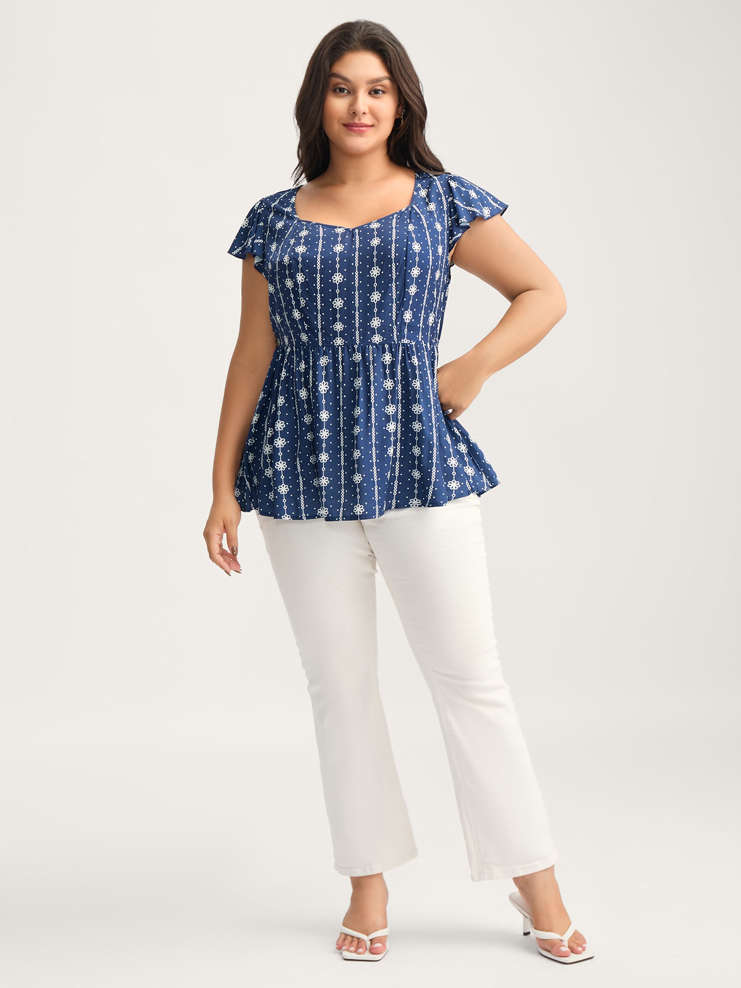 Rayon Floral Stripe Sweetheart Blouse
