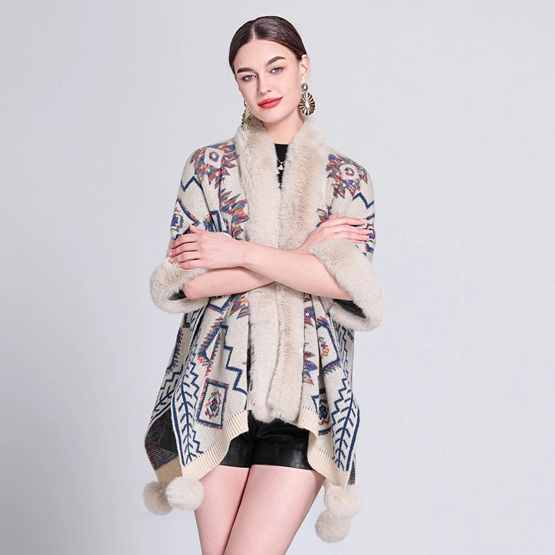 Women's Elegant Retro Lady Printing Polyester Tassel Shawl