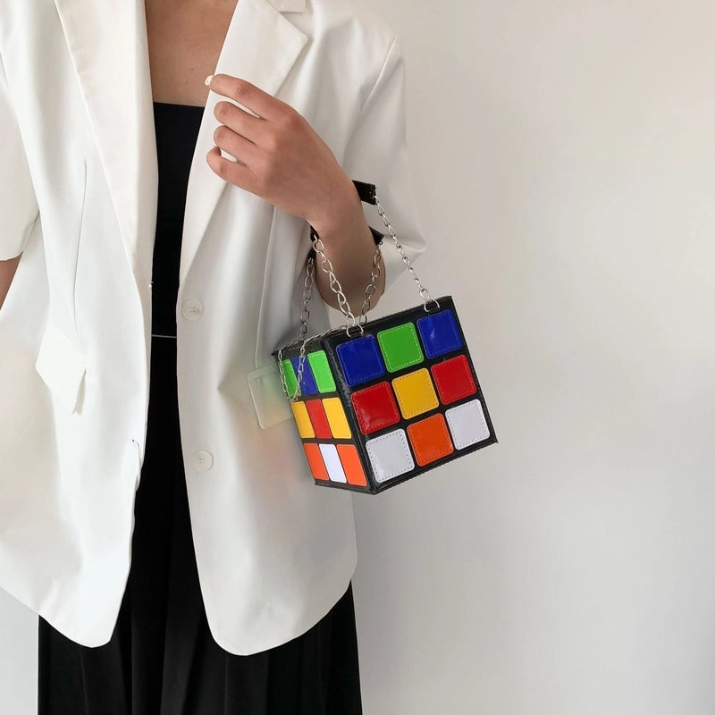 Unisex Pu Leather Rubik'S Cube Classic Style Square Zipper Square Bag