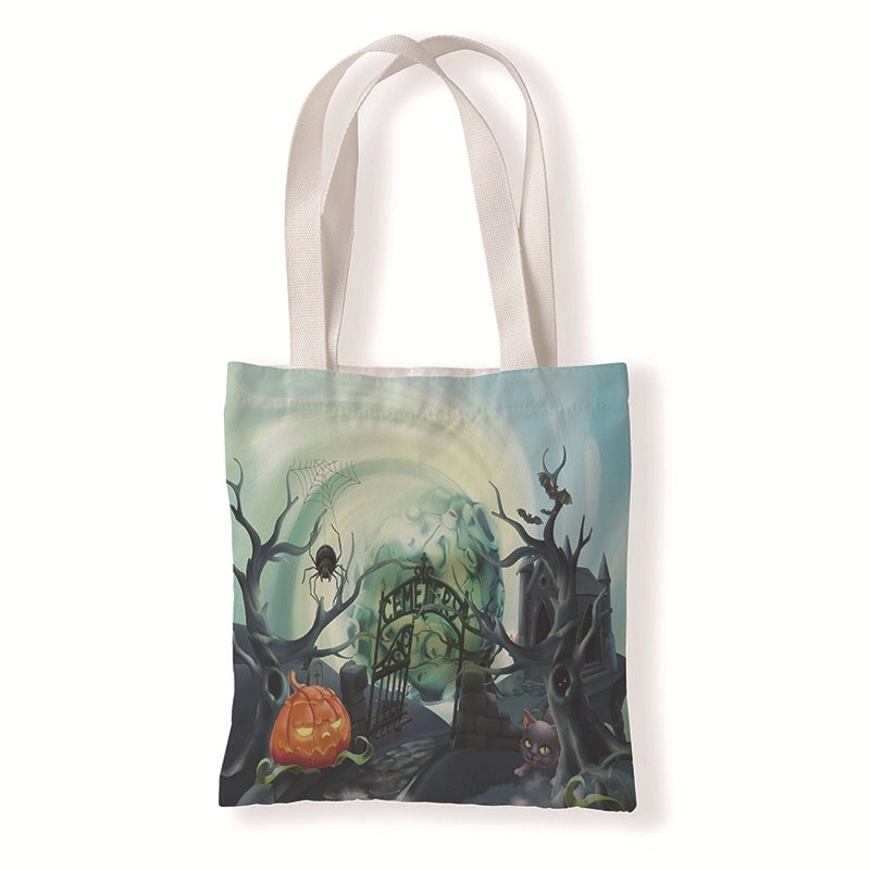 Halloween Unisex Medium Canvas Pumpkin Letter Elegant Streetwear Square Open Canvas Bag