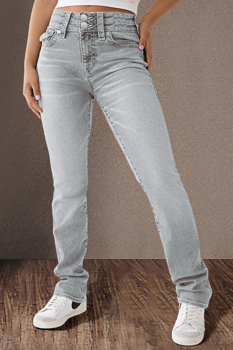 Final Sale!!⚡6 Packs for $24.86⚡ - Wash Double Button Flap Pocket Mid Waist Straight Leg Jeans