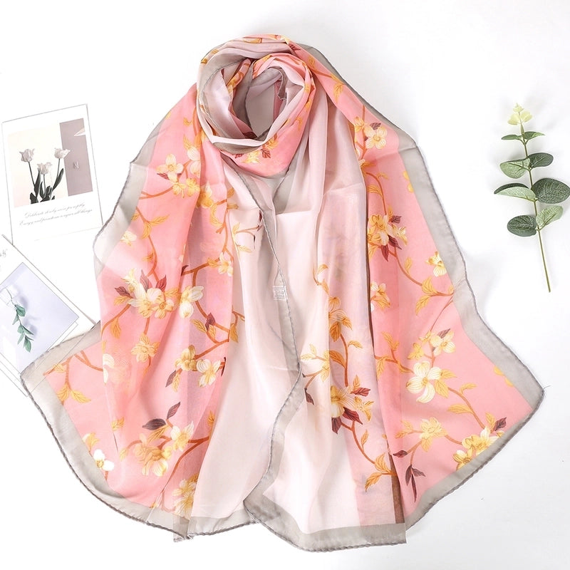 Women's Sweet Rose Chiffon Silk Scarf