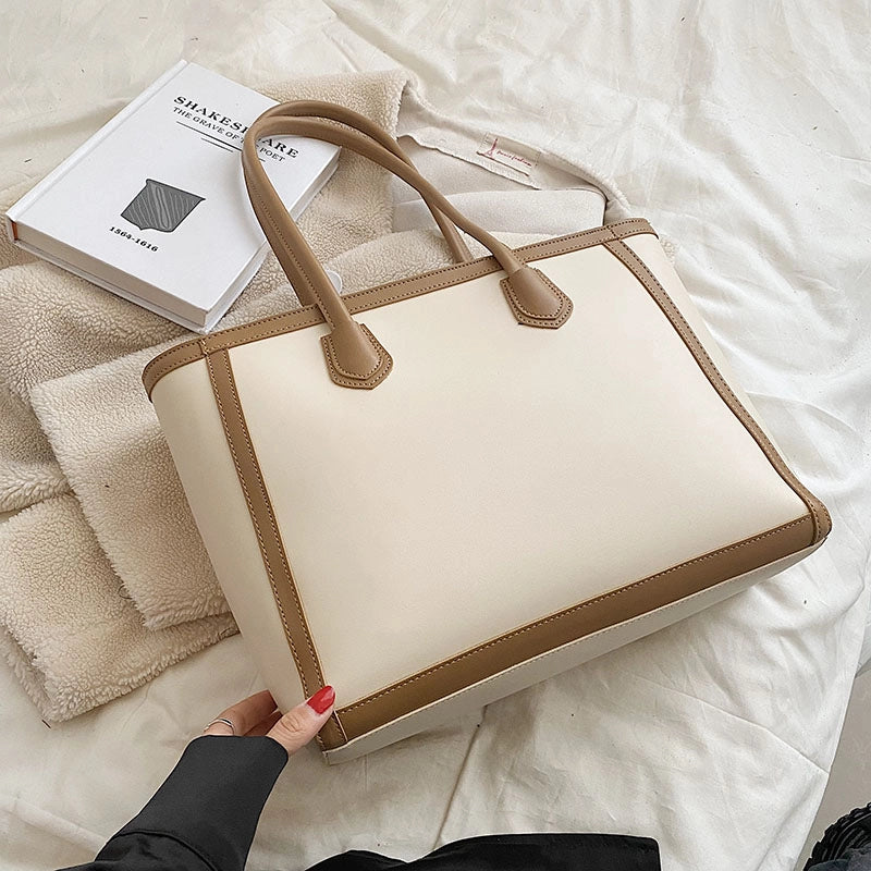 Women's Large Pu Leather Color Block Solid Color Streetwear Square Zipper Tote Bag