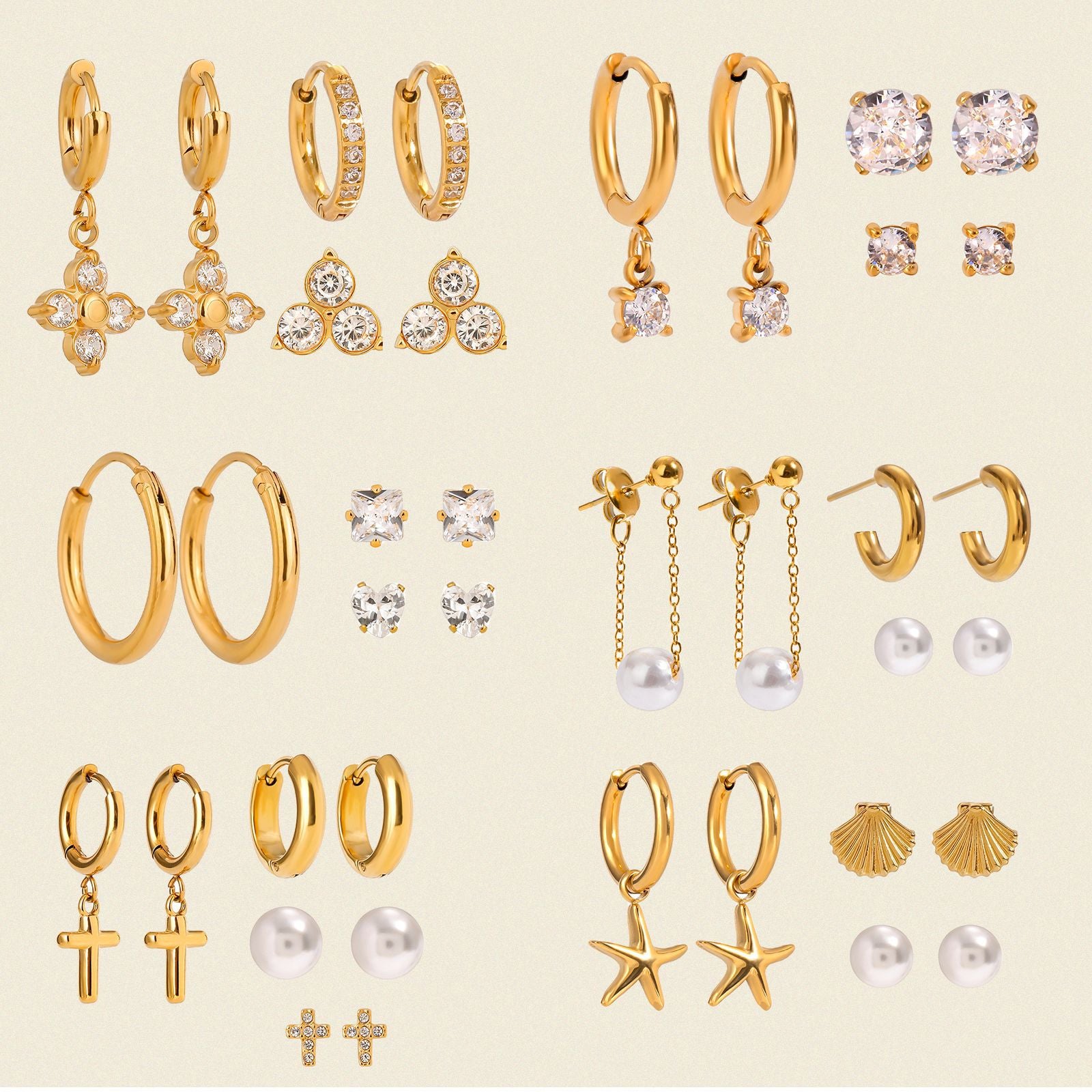 Jie Ding Three Pairs Of Stainless Steel Zircon Earrings Niche Pearl Earrings Titanium Steel Earrings