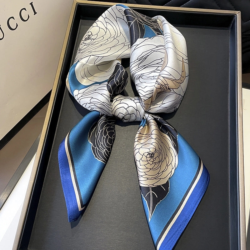 Women's Elegant Minimalist Flower Satin Printing Silk Scarf