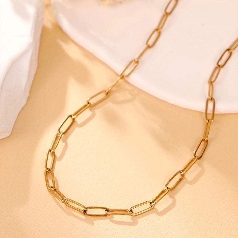 Minimalist Classic Style Solid Color Stainless Steel Gold Plated Plating Necklace