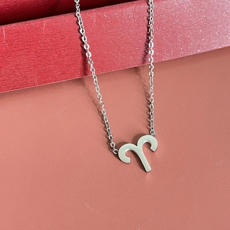 Simple Fashion Twelve Constellation Stainless Steel Geometric Necklace