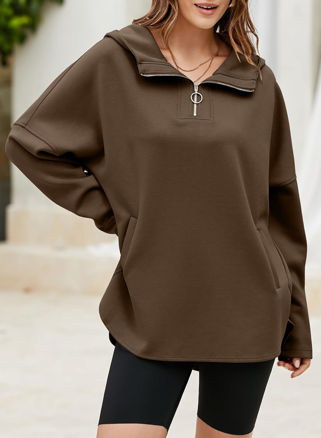 FINAL SALE⚡5 Packs for $25.95⚡- Women's Oversized Hoodies Casual Long Sleeve Half Zipper Pocket Sweatshirt Pullover Tops