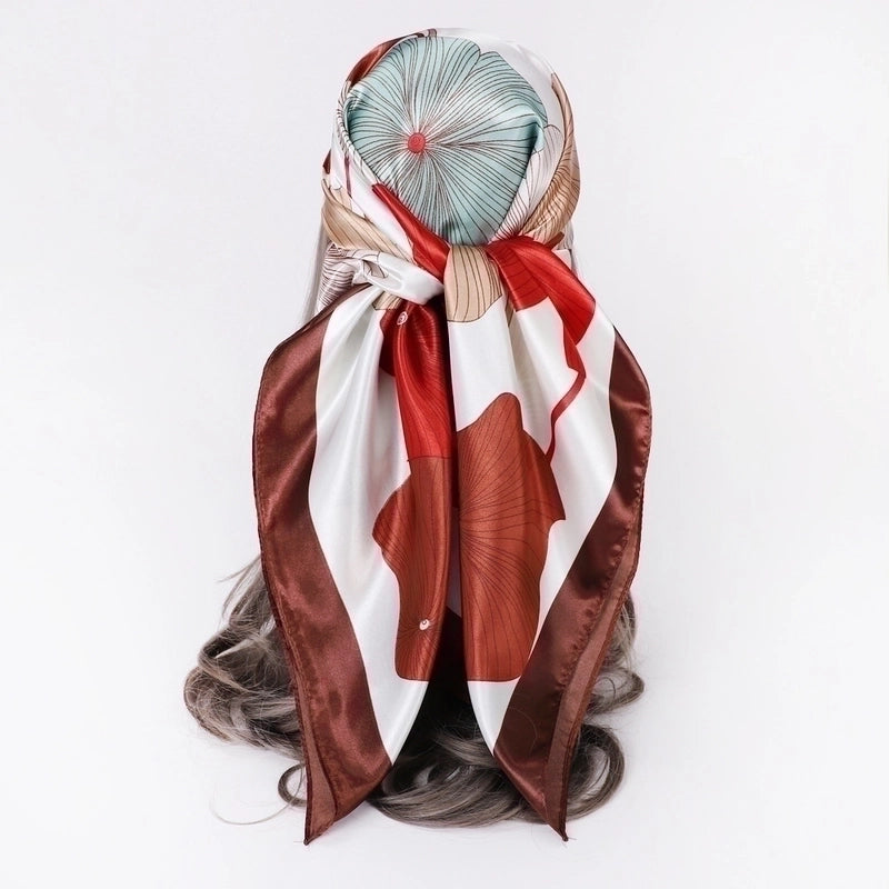 Women's Lady Flower Satin Printing Silk Scarf