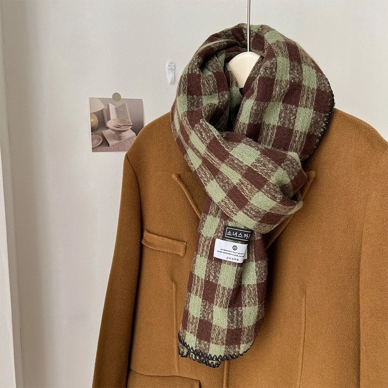 Plaid Scarf Women's Winter High-grade Gradient Mohair Thickened Warm Scarf New Cashmere-like Shawl