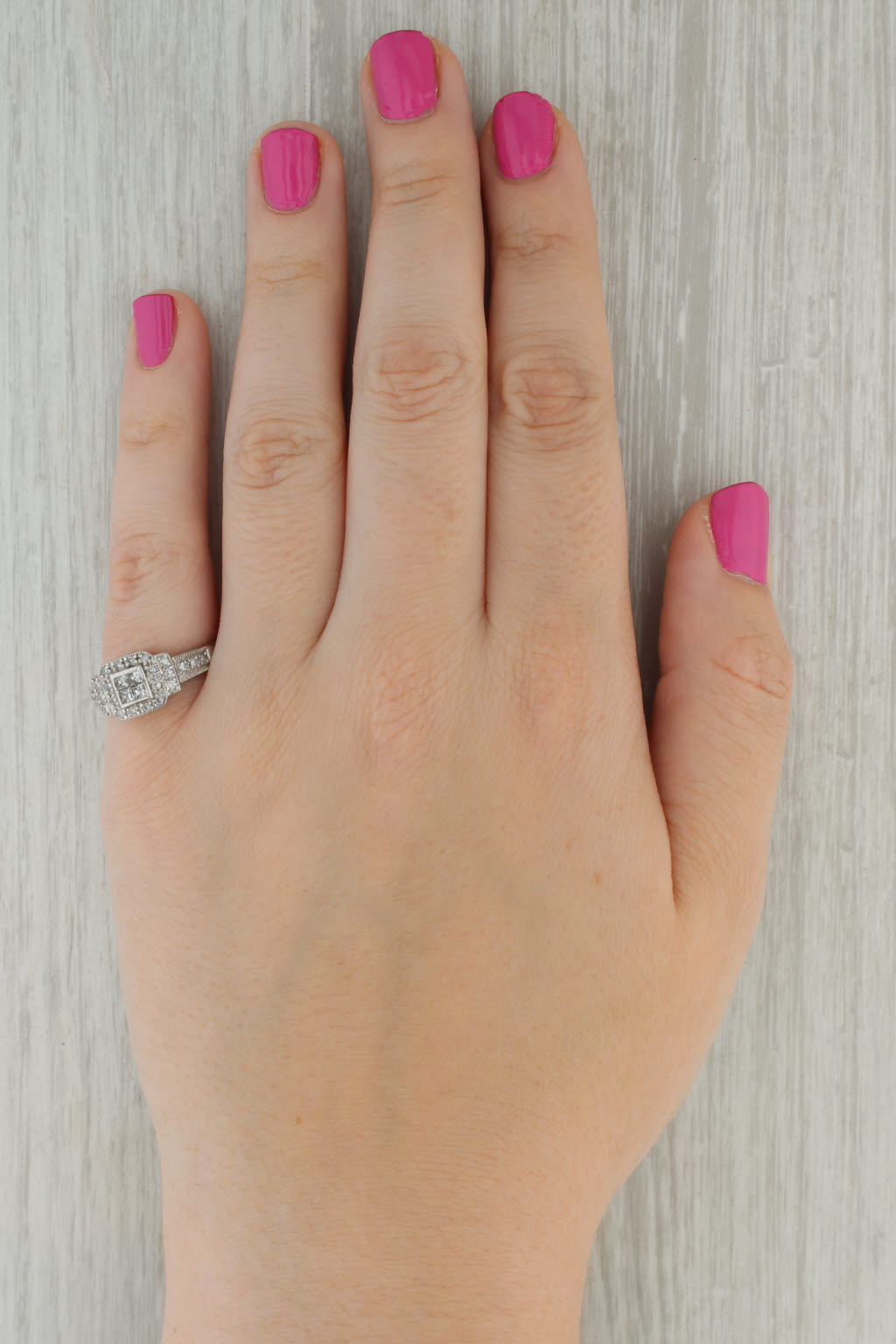 Princess Diamond Halo Engagement Ring 14k White Gold Size 7.25