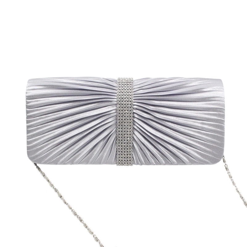 White Red Purple Silk Surface Solid Color Rhinestone Square Folds Evening Bags