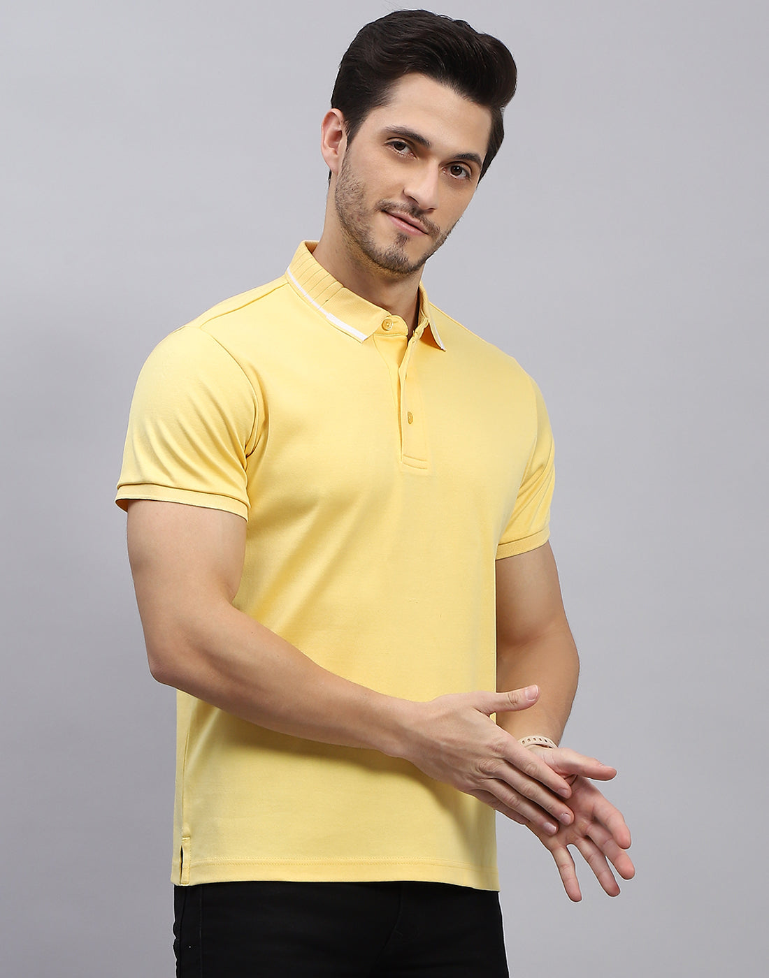 Men Yellow Solid Polo Collar Half Sleeve T-Shirt