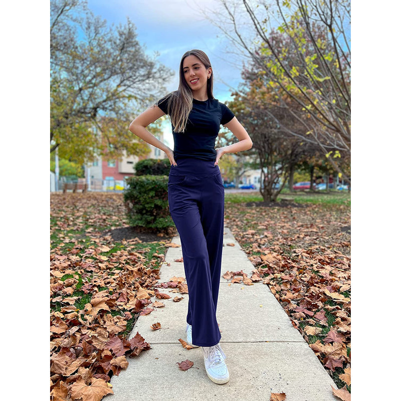 Women Wide Leg Yoga Pants High Waist Stretch Workout Sweatpants With Pockets Casual Straight Leg Pants