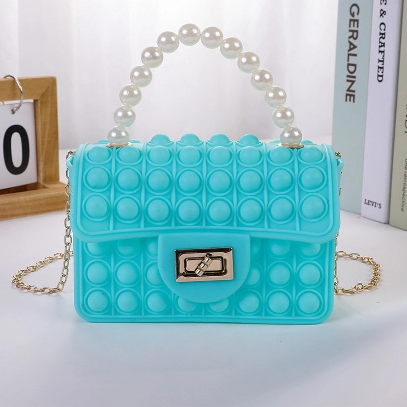 Girl's Color Block Solid Color Silica Gel Pearls Lock Clasp Kids Wallets