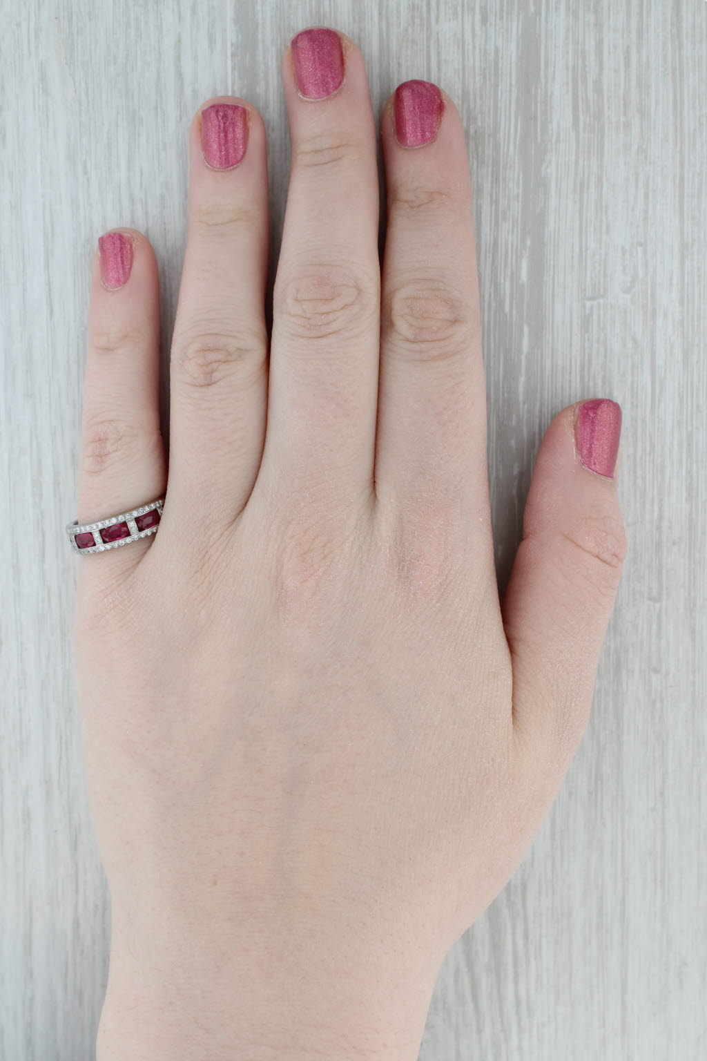 1.04ctw Ruby Diamond Ring 14k White Gold Size 8 Band Stackable